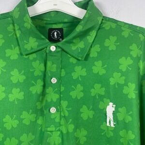 U Suck At Golf Polo Shirt Men's XXL Green Shamrock Clover AOP Performance USAG